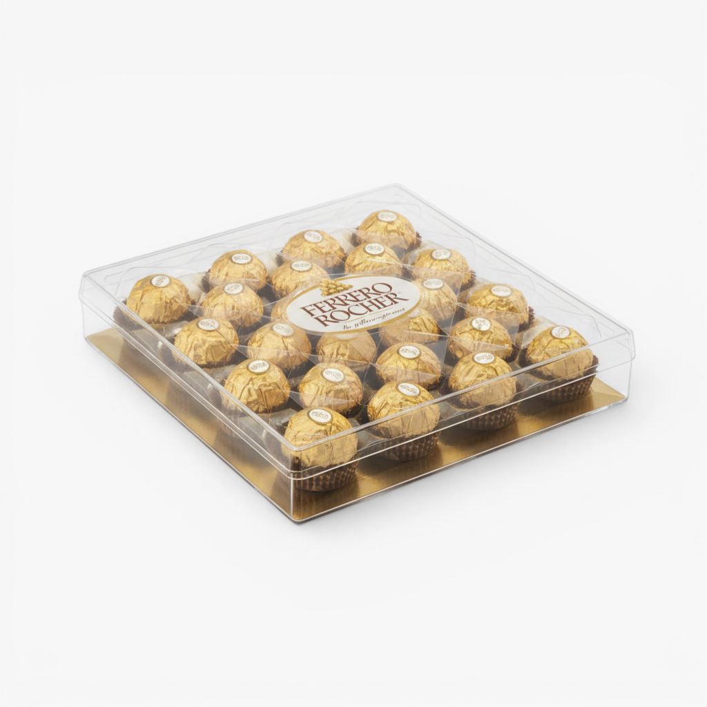 The Flowercart Ferrero Rocher 24pcs box of chocolates with hazelnut filling and gold foil wrappers.