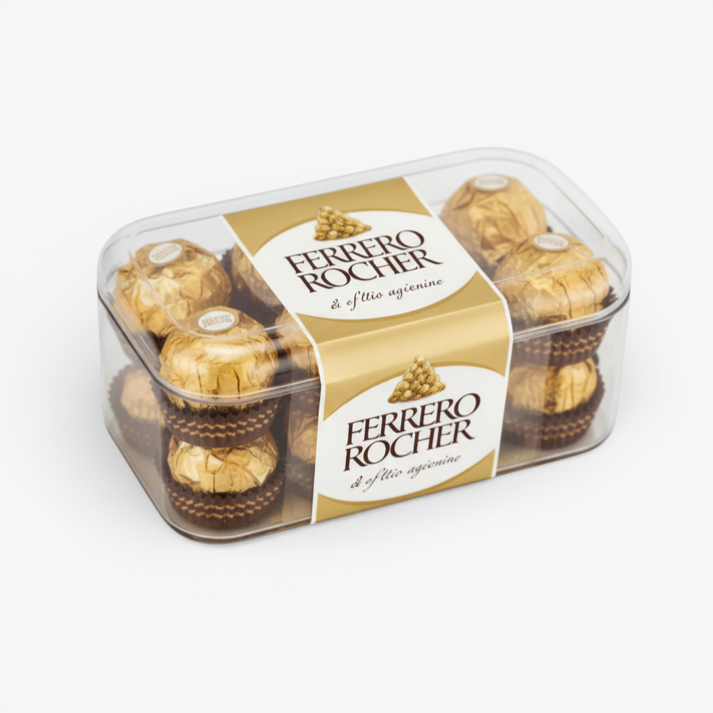 The Flowercart Ferrero Rocher 16pcs chocolate box with gold foil wrappers and brown paper cups.